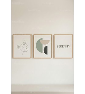 Serenity Minimal İnsan Figürü 3’lü Ahşap Çerçeveli Tablo Seti