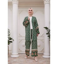 Kadın ithal kumaş tesettür kimono takım SMS020 - Yeşil