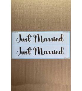 Gelin Arabası Plakalık Just Married Yazılı Beyaz Üzeri Gold Yazı Kendinden Yapışkanlı