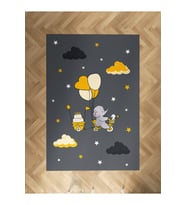 MEKTA HOME BEBEK VE ÇOCUK ODASI Sarı Bulutlu ve Bisikletli Fil Desenli Halı