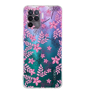 PrintiFy Oppo A94 Uyumlu Kamera Korumalı Floral Pembe Tasarımlı Şeffaf Silikon Kılıf