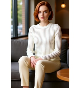 Kadın Fitted Bisiklet Yaka Uzun Kollu Triko Görünümlü Örme Bluz Günlük Kullanım İçin Cool Ve Comfort