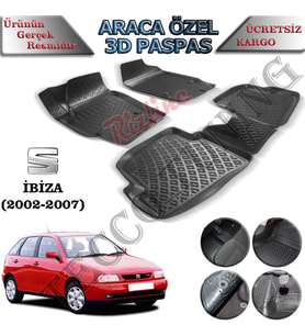 Rizline Seat Ibiza 2002-2007 3D Havuzlu Paspas (Siyah - Beyaz)