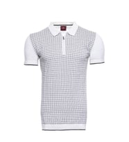 Polo Yaka Açık Gri Desenli Fermuarlı Örme T-shirt - Wessi (Krem)