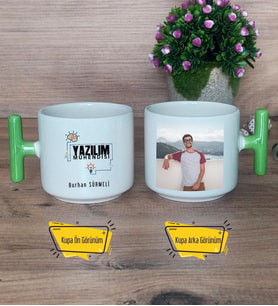 Yazılım Mühendisi Kupa Bardak Fotoğraflı T Yeşil Kulplu Mühendisler Günü Hediyesi