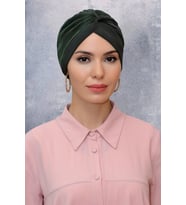 Haki Pratik Hazır Geçmeli Tesettür Bone Fukuro Sandy Kumaş Büzgülü 1831_09