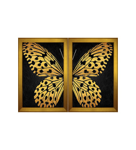 Altın Kelebekler Temalı 2 li Kanvas Tablo Seti 50 x 70 cm Gold Çerçeve