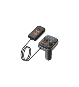Bluetooth FM Transmitter Araç Şarj Cihazı Çakmaklık Çoklu USB Type-C Adaptör (Siyah)