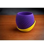 3D Baskı Küre Saksı - Kafes Dokulu İki Parçalı Dekoratif Saksı - Mor-Sarı