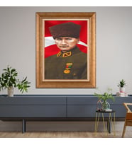 Altın Varaklı Çerçeveli Paspartulu Atatürk Tablo DC0990 (Gold)