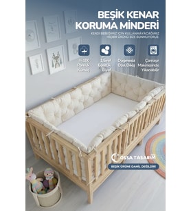 Beşik Kenar Koruma Minderi %100 Pamuk - Montessori Yatak Uyumlu - Ekru - Buble Soft
