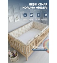 Beşik Kenar Koruma Minderi %100 Pamuk - Montessori Yatak Uyumlu - Ekru - Buble Soft