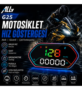 Ally HUD G25 OBD2 + GPS Head Up Display HUD, Dijital Hız Göstergesi - Motosiklet ile Uyumlu