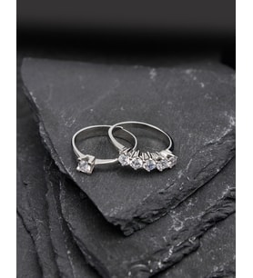 Else Silver Pırlanta Tasarım Tek Taş Beş Taş Gümüş Yüzük (Rodyum)
