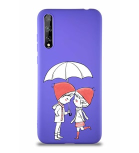 Huawei Y8P Soft Premier Kapak Aşk Tasarımlı Silikon Kılıf - Mor (Şeffaf)