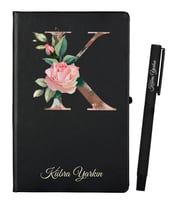 Sevgiliye Hediye Kişiye Özel Siyah Defter ve Siyah Roller Kalem Seti