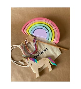 Ahşap Waldorf Unicorn Gökkuşağı Değnek Oyuncak Seti Masal Oyuncakları
