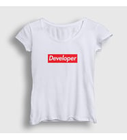 Presmono Kadın Beyaz Logo Developer Yazılımcı T-Shirt 336171tt (Beyaz)
