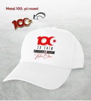 BK Gift 100. Yıl Hatırası Beyaz Şapka ve Gold Metal Rozet Hediye Seti-6, 29 Ekim Hediyesi, Cumhuriyet Bayramı, 100.Yıl Hediyesi