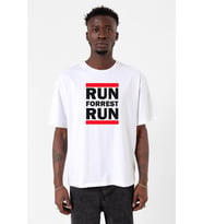 Forrest Gump Run Forrest Run Beyaz Erkek Oversize Tshirt