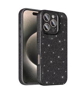 Apple iPhone 16 Pro Max Kılıf Simli Silikon Lüks Kapak (Siyah)