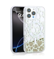 iPhone 14 Pro Max Kılıf Sıvılı Simli Baskılı Şeffaf Arka Yüzey Mossa Silikon Kılıf (Gold)