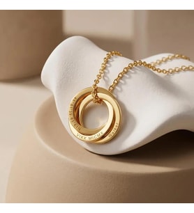 Kişiye Özel Tasarım İç İçe Halkalar İsim Tarih Kolye 925K Gümüş (Gold)
