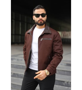 Premium Yakası Deri Detaylı Mevsimlik Ceket