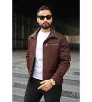 Premium Yakası Deri Detaylı Mevsimlik Ceket