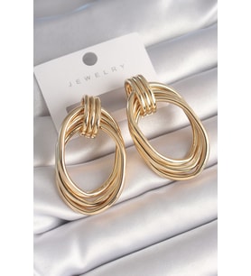 Pirinç Gold Renk Oval Model Kadın Küpe (Karışık)