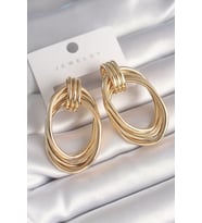 Pirinç Gold Renk Oval Model Kadın Küpe (Karışık)