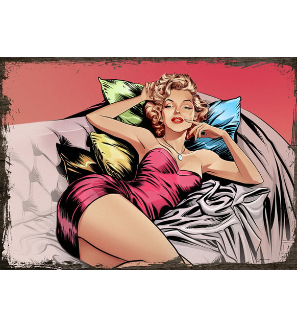 Ahşap Tablo Marilyn Monroe Dan Mora Çizim