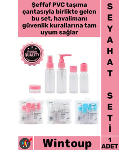 #Seyahat Şeffaf Çantalı 5'li Kozmetik Pompalı Sprey Uçuşa Uygun Mini Valiz İçi Seyahat Boy Şişe Seti