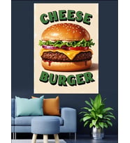Peynirli Burger Posteri Dekoratif Kanvas - Mdf Ahşap Tablo