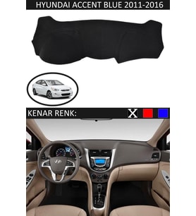 Hyundai Accent Blue 2011-2016 Için Uygun Torpido Koruma Halısı Siyah Kenar Renk Siyah