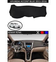 Hyundai Accent Blue 2011-2016 Için Uygun Torpido Koruma Halısı Siyah Kenar Renk Siyah