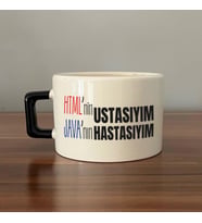 HTML'ni Ustasıyım JAVA'nın Hastasıyım Baskılı Siyah Kulplu C Fincan