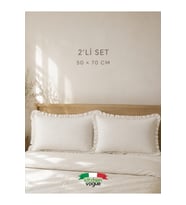 Fırfırlı Yastık Kılıfı 50x70 cm Ekru Bohem Keten Dekoratif