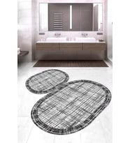 Dijital Baskılı Kaymaz Taban Yıkanabilir Oval 2'li Klozet Takımı Banyo Paspası NOKZ-HT-1365 (Siyah)