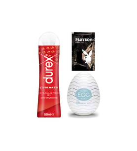 Durex Çilek Hazzı 50 ml Jel + Egg Wavy Erkeklere Cep Tipi Mastürbatör + Hediye