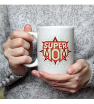 Süper Mom Kırmızı Baskılı Beyaz Kupa