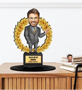 Kişiye Özel Karikatürlü Babalar Günü Hediyesi Ahşap Oscar - Masaüstü Biblo