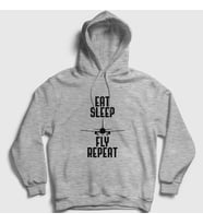 Presmono Unisex Gri Eat Sleep Fly Repeat Pilot Airplane Uçak Kapüşonlu Sweatshirt 398921tt (Gri)