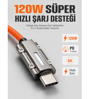 Led Göstergeli 120w Pd Turbo Destekli Premium 3'ü 1 Arada Şarj Kablosu