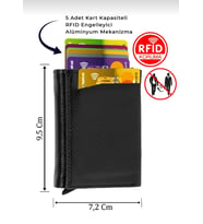 Siyah Unisex Vegan Deri Kartlık Mekanizmalı Otomatik Rfıd Korumalı Para Ve Kart Çantası