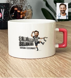 Kişiye Özel Karikatürlü Siyah Beyaz Taraftar Lüks Fincan Doğum Günü Hediyesi