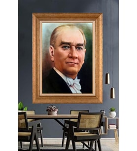 Altın Varaklı Çerçeveli Paspartulu Atatürk Tablo nh330 (Gold)