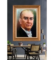 Altın Varaklı Çerçeveli Paspartulu Atatürk Tablo nh330 (Gold)