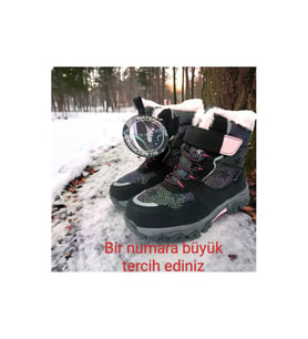 Windif İçi Kürklü Hafif Taban Cırtlı Watherproof Çocuk Kar Bot SİYAH PEMBE