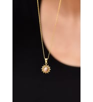 925 Ayar Gümüş Rose-gold Kaplama Sim Toplu Güneş Kolye
